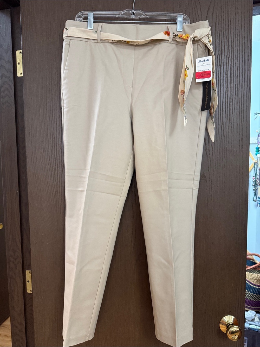 Khaki Dress Pants with Decorative Waist Scarf